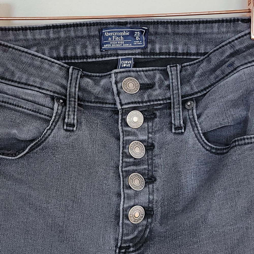Abercrombie & Fitch Curve Love Super Skinny Ankle Jeans High Rise Gray AF 25 0 - Picture 3 of 11